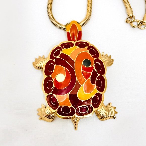 Rare Vintage Eisenberg Enameled Turtle Pendant Necklace - Excellent - Picture 4 of 11